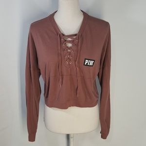 PINK Victoria's Secret Lace-Up Crop Top Dusty Rose